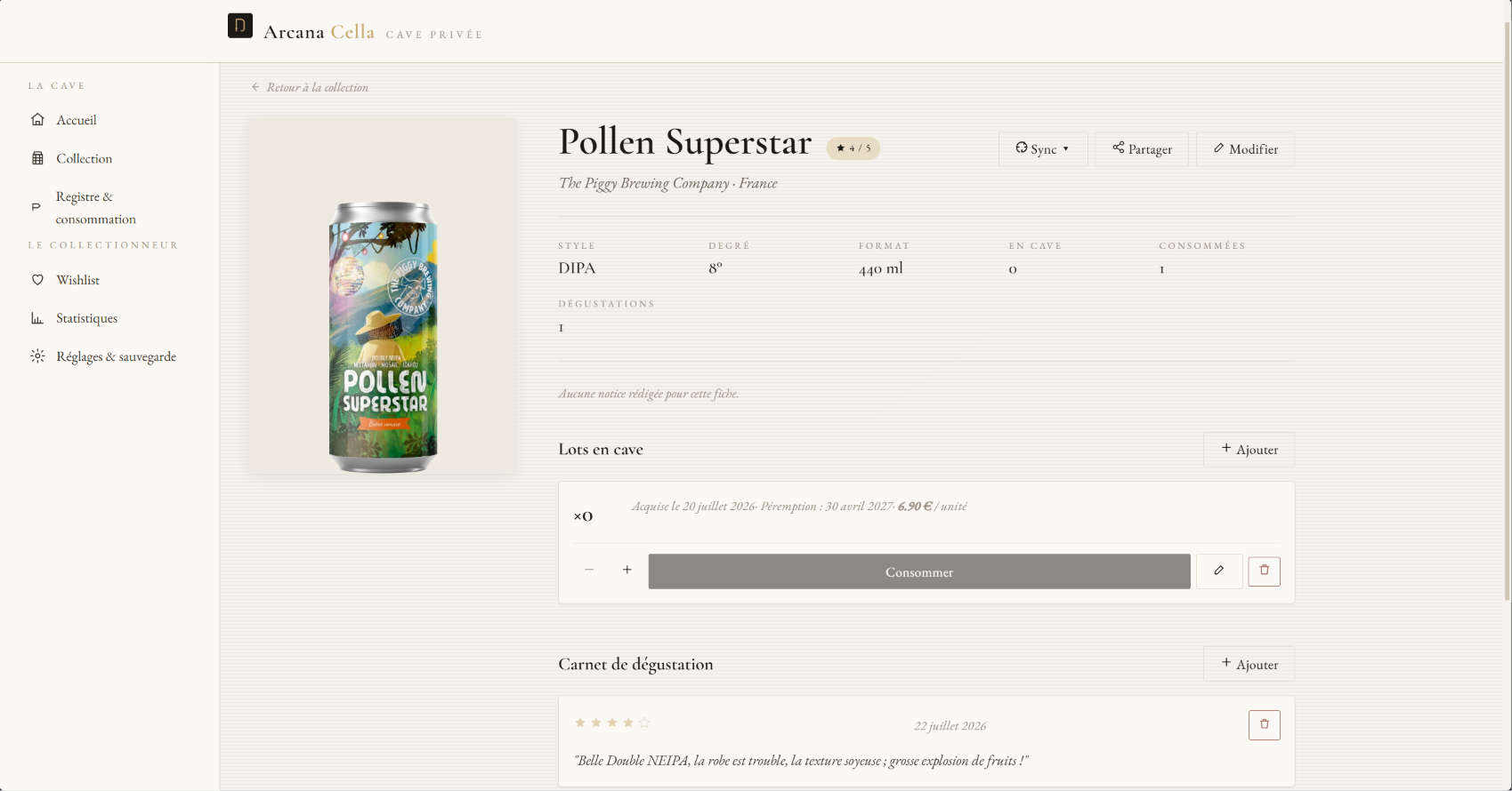 Fiche bière Arcana Cella